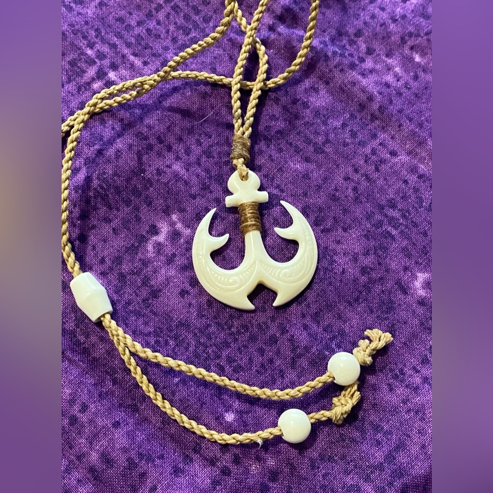 15 Inch Bone Carved Anchor Necklace